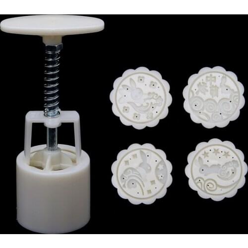 4 Rabbit Stamps Moon Cake Mould DIY Round Mooncake Mold Baking Decor Tool 50g Bakeware Accessories
