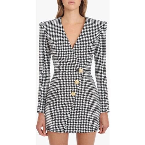 Blazer Dress Women Long Sleeve Vintage Suit Jacket Lady Plaid Houndstooth Slim Bodycon Sexy Mini Dress Party vestidos de fiesta