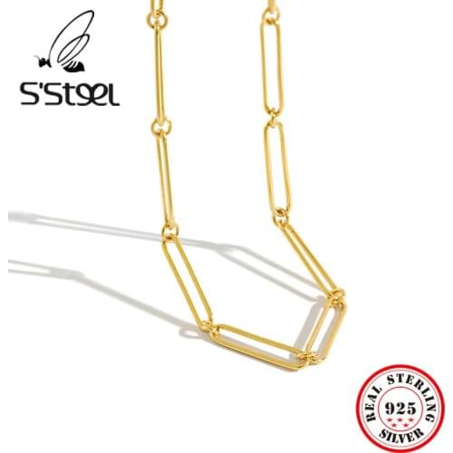 SSTEEL Real 925 Sterling Silver Necklace For Women Korean Minimalist Gold Simple Chain Necklaces Choker Collares Mujer Jewelry