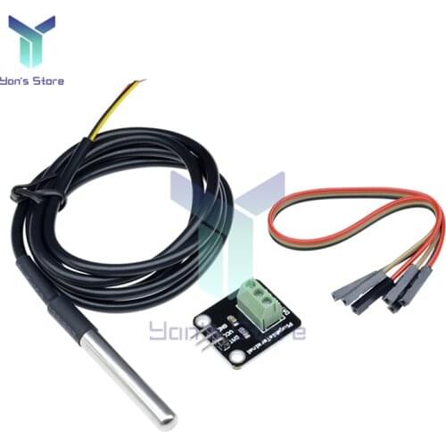 DS18B20 Digital Temperature Sensor Probe Waterproof Cable with Converter Module Dupont Wire Adapter Plate for Arduino 3.0-5.5V
