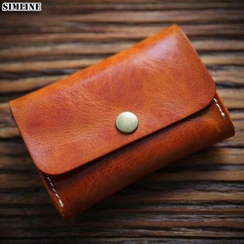 2020 Genuine Leather Card Holder For Men Vintage Handmade Short Small ID Credit Card Holders Case Coin Purse Wallet Bag Pocket