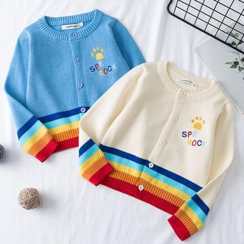 Kids Boys knitted Cardigan Rainbow Striped Embroidered Coat Childrens knitted sweater Jacket Autumn Infant Girls Boy Clothing