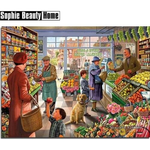 DIY Diamond Painting Cross Stitch Diamond Mosaic Needlework Shopping In Fruit Store Full Diamond Embroidery Home Decor 188151
