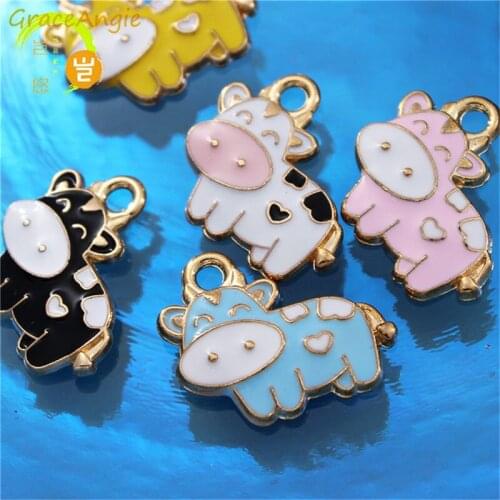 10pcs/pack MIx Enamel Charms cartoon animals dairy cows DIY jewelry dripping alloy pendant earrings keychain necklace pendant