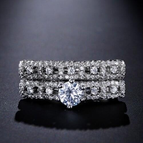 Kinel Trendy Luxury CZ Zircon Wedding Ring Set Band For Bridal Girls And Women Ladys Love Couple Pair Ring Engagement Jewelry