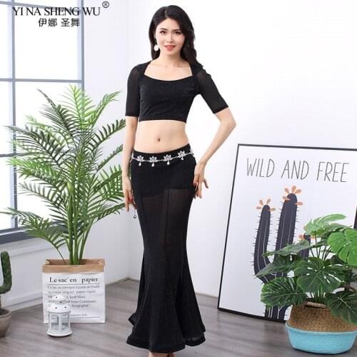 Silver Silk Mesh Belly Dance Costume New Women Practice Suit Top+Long Skirt Sexy Oriental BellyDancing Dress Performance Clothes