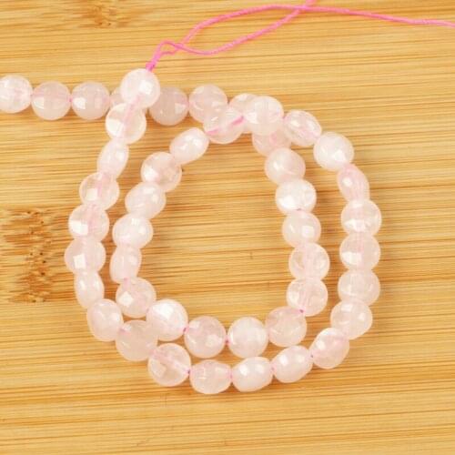 8mm Natural Stone Faceted Pink Quartz Stone Flat Round Beads Round Loose Beads for Jewelry Making DIY Bracelet Accessories