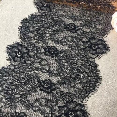 3 Meters French Bilateral Chantilly Eyelash Lace Fabric In Black/White 28cm Wide Soft Net Lace For Bridal Dress, Costume Design