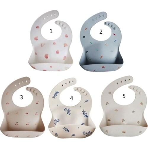 Cartoon Printing Baby Bibs Waterproof Soft Silicone Baby Feeding Catcher Adjustable Roll up Food Pocket for Infants Newborn Boy