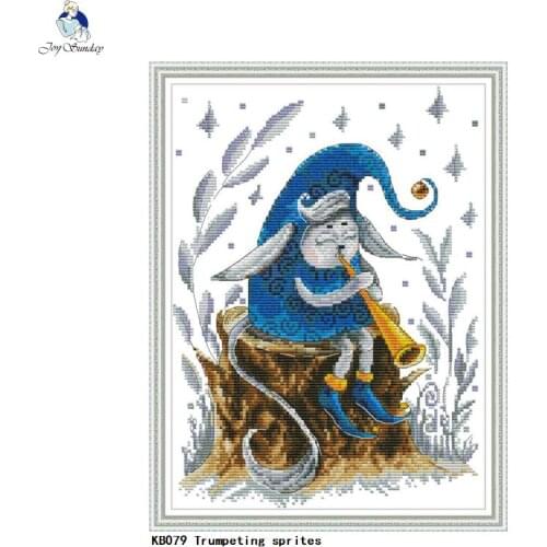 Joy Sunday Needlework DIY Handmade Cross Stitch Embroidery Sets Elves Blowing the Horn Patterns Counted Cross-Stitch Home Decor