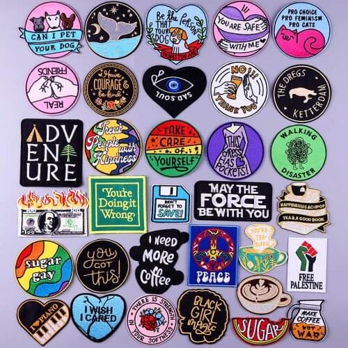 DIY Punk Stripes For Jackets Clothing Letter Stickers Iron On Patches On Clothes Gay Patch Embroidered Patches On Clothes Badge