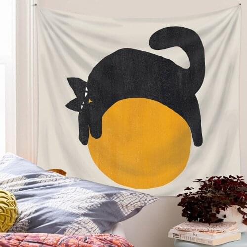 Ball and Black Cat Wall Tapestry Anime Art Wall Hanging Blanket Room Decor Home Bedroom Decoration Hippie Boho Psychedelic Carpe