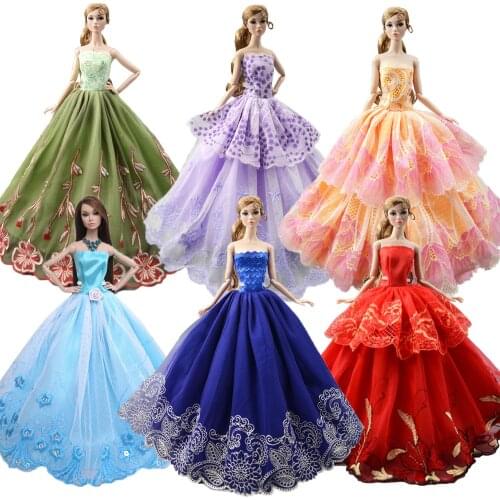 NK One Pcs Princess Fashion Wedding Lace Aristocratic Party Dress For Barbie Doll Girl Toys Dress Up Dress Accessories A88 JJ