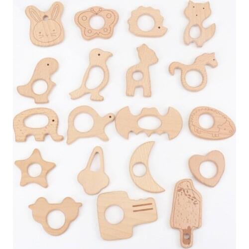 2020 New 73-52mm wooden Beads handmade teethers wooden heart flower wooden teethers set 1pcs/lot MT2010