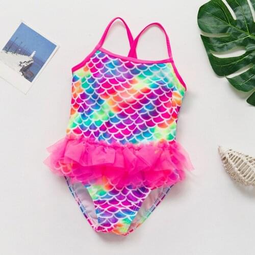New 2020 Baby Girls Swimsuit 2~8Y Girls Swimwear Little Mermaid Children Swimwear Lace style Swimming suit for Kid Girls