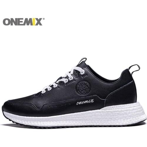 ONEMIX New Men Running Shoes Leather Lace Up Trainers DMX Walking Leisure Lightweight Sneakers Fitness Trekking Shoes