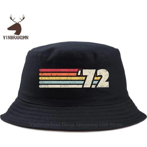 Retro 1972 Bucket hat Vintage 70s Classic 48th Birthday hats New Fashion Comfortable Baseball caps Casual Rainbow Style sun hats