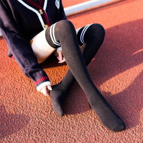 PEONFLY 2019 Long Stockings Women Cotton Warm Thigh High New Fashion Striped Knee Socks Sexy Over The Knee Stockings For Women