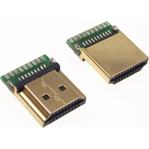 30pcs/lot Gold Plated HDMI A Type Male Plug Connector with PCB Board Version 1.4 19PIN