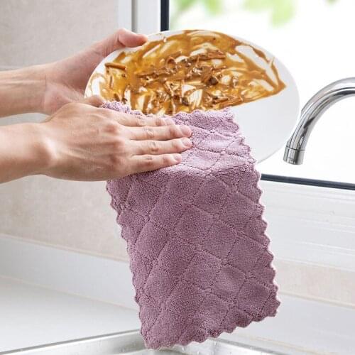 Durable Double-layer Absorbent Microfiber Kitchen Dish Cloth Kitchen Tool Non-stick Oil Household Cleaning Wiping Towel 5pcs