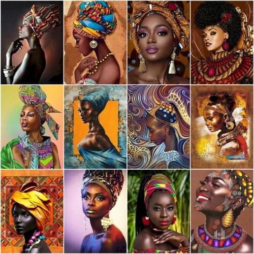GATYZTORY Paint By Number African Woman Drawing On Canvas HandPainted Painting Art Gift DIY Pictures By Number Portrait Kits Hom