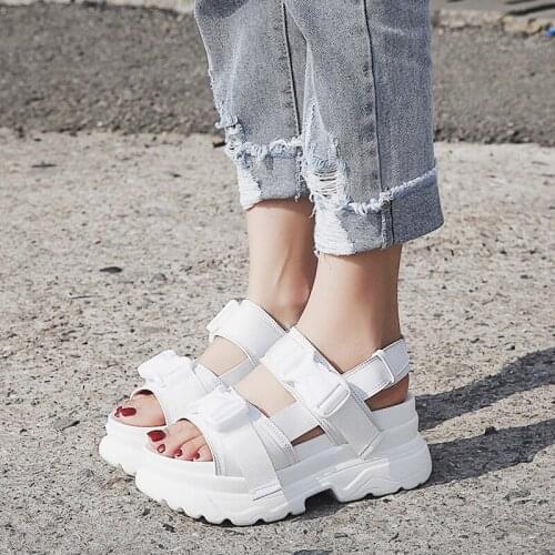 Summer Women Platform Sandals Fashion Buckle Design White 7cm Increasing Sandals Thick Sole Casual Platform Shoes Female