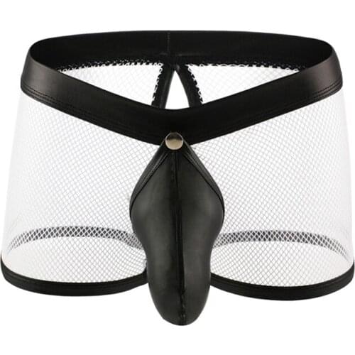 Sexy Gay Underwear Men Transparent Mesh Boxers Shorts Man Breathable Detachable Capsule Pouch Underpants Cueca calzoncillo S-XL