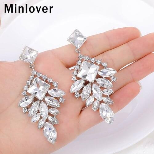 Minlover Teardrop Crystal Drop Earrings Bridal Silver Color Dangle Earring Wedding Party Jewelry Women MEH1754