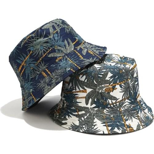 Fisherman Hat Reversible Banana Tree Bucket Hats For Women Men Street Hip Hop Bucket Cap Vintage Printed Fishing Hat