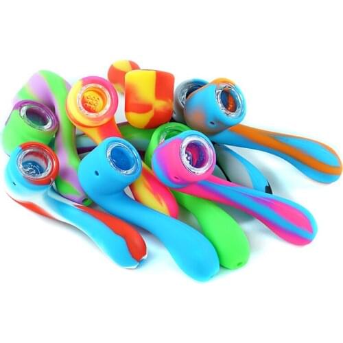 Silicone Smoking Pipe with Glass Bowl Tobacco Pipes Spoon smoke pipe Portable smoke pipe Cigarette Holder Hand pipe