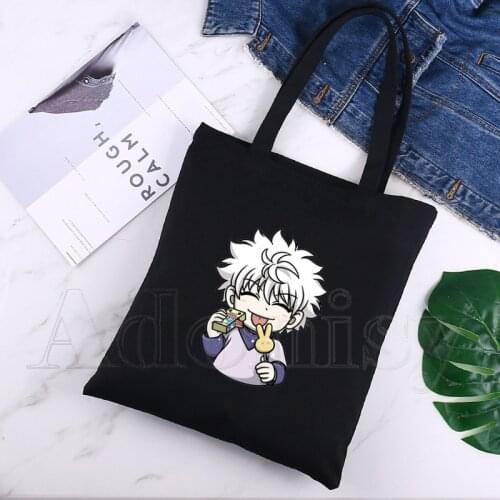 Killua Tote Bag Unisex Canvas Bags Shopping Bags Printed Casual Shoulder Bag Foldable Black