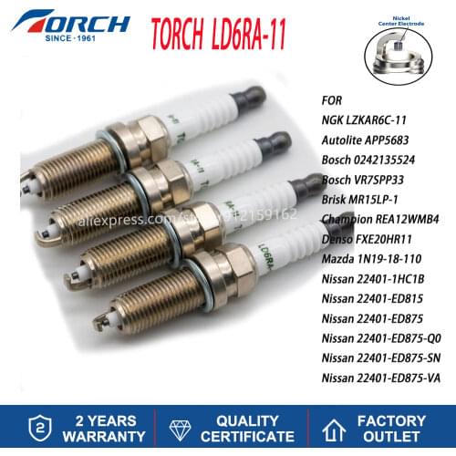 NGK LZKAR6C-11 Spark Plug Replacement Torch Brand LD6RA-11 Denso FXE20HR11Champion REA12WMB4 Bosch VR7SPP33 Auto Accessories