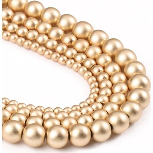 Natural Minerals Stone Beads 2-8mm Light Gold Color Matte Hematite Round Beads for Jewelry Making DIY Bracelet Necklace 15