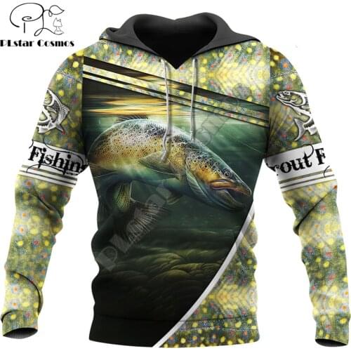Beautiful Trout Fishing 3D All Over Printed Men Hoodie Autumn and winter Unisex Sweatshirt Zip Pullover Casual Streetwear KJ455