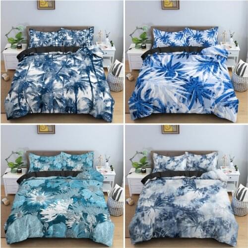 Tropical Plant Print Bedding Set Duvet Cover Tie-dye Design Quilt Cover Flowers And Trees Bedclothes Home Textile 2/3Pcs