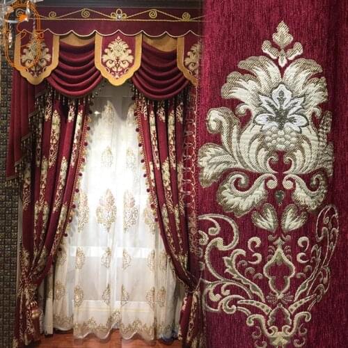 High-end European-style Chenille Embroidery Window Blackout Curtains for Living Room Bedroom Villa Bay Window Finished