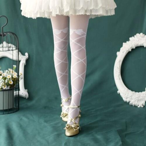 Japanese Lolita Cross Bandage Pantyhose Young Girl Student Cute Bowknot Tights Socks Lolita Sweet White Stockings Cosplay