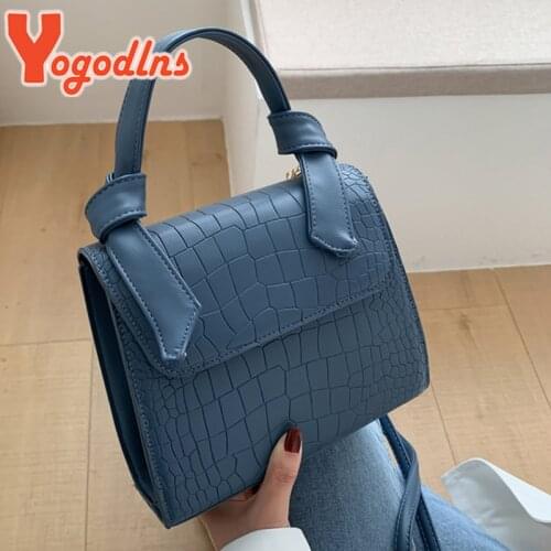 Yogodlns Crocodile Pattern PU Leather Crossbody Bags For Women Female Mini Square Shoulder Handbags Travel Crosbody Bag
