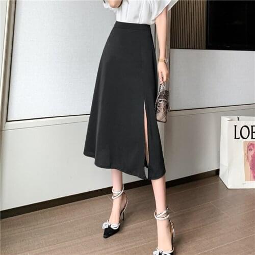 Slit Long Skirts for Women Fashion Draped Solid Color Mid-Length Skirts Womens A Line Irregular Skirt Korean Loose Faldas Mujer