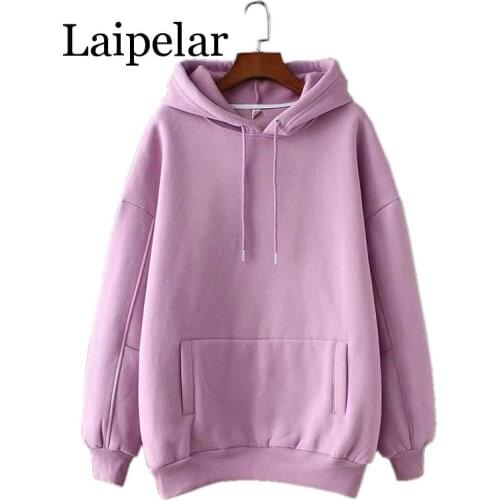 Laipelar women fleece hoodie sweatshirts winter japanese fashion oversize ladies pullovers warm pocket hooded jacket