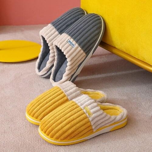 Womens Shoes Male Indoor Cotton Alphabet Slippers Winter Autumn Shoes Women Outdoor Non-Slip Thick Bottom House Femal Slippers