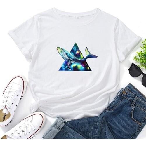 Blue Whale Graphic T Shirts Women Geometric Pattern T-shirt Women Simple Versatile Women Tshirt Fashion Casual Camiseta Mujer