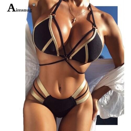 Women Patchwork Sequins Bikini Sets Bandage Swimsuit 2021 European Style Two Pieces Swimwear Sexy Female Push Up 2PCS Outfits