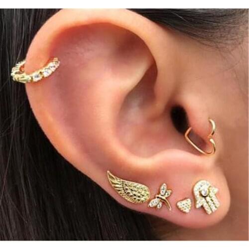 Women Female Vintage Punk Stud Ear Bone Earring Set Fashion Heart Palm Geometric Metal Earring Crystal Jewelry Wholesale-XJ-W17