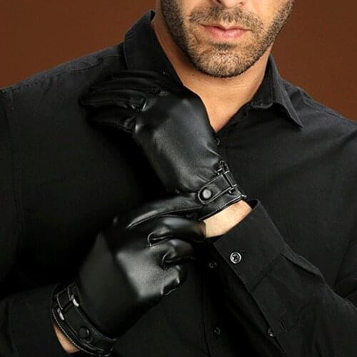 Winter Warm Mens Leather Gloves Black Touch Screen Gloves For Men Fashion Brand Winter Warm Mittens Full Finger handschuhe