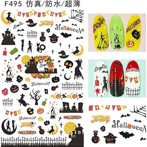 10PCS Halloween Scary Devil Pumpkin Head Christmas Christmas Tree Elk Pattern Nail Sticker Nail Slider Decoration Beauty Tool
