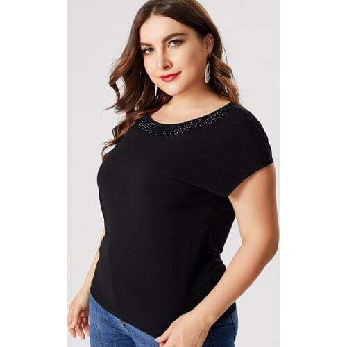 2020 Summer mom clothes Short sleeve simple T-shirt fashion ladies Vintage elegant Plus Size Womens Rhinestone Tops