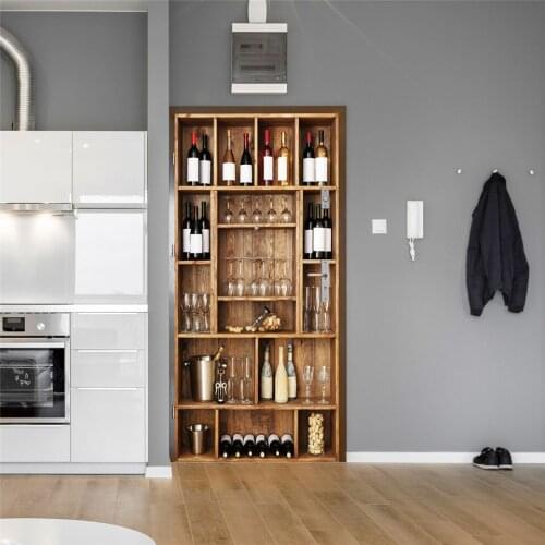 Wine Cabinet 3D Door Stickers Self-adhesive Waterproof DIY Home Decor Wallpaper For Doors Living Room Restaurant Refurbish Mural