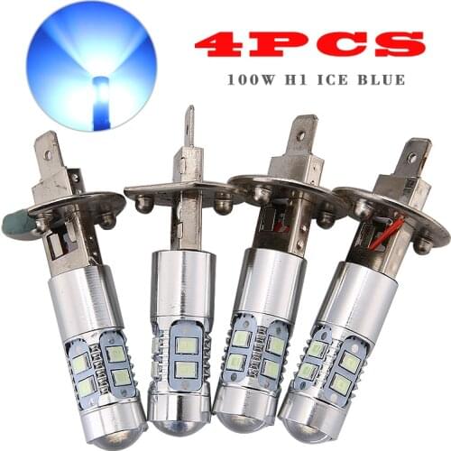 4pcs H1 8000K Ice Blue 100W 10 SMD LED Car Headlight Bulbs Auto Fog Driving Day-time Running Light 1800Lm 12V-24V Lamp Parts