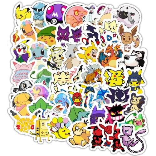 50 PCS Pokemon Cartoons waterproof Children mix Toy stickers Scooter bicycle Cell phone laptop trunk Anime graffiti stickers